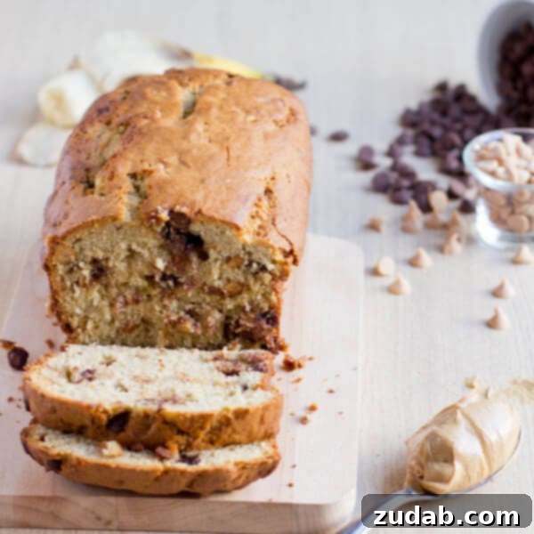 Rich Peanut Butter Banana Bread, a hearty and flavorful loaf perfect for breakfast or dessert