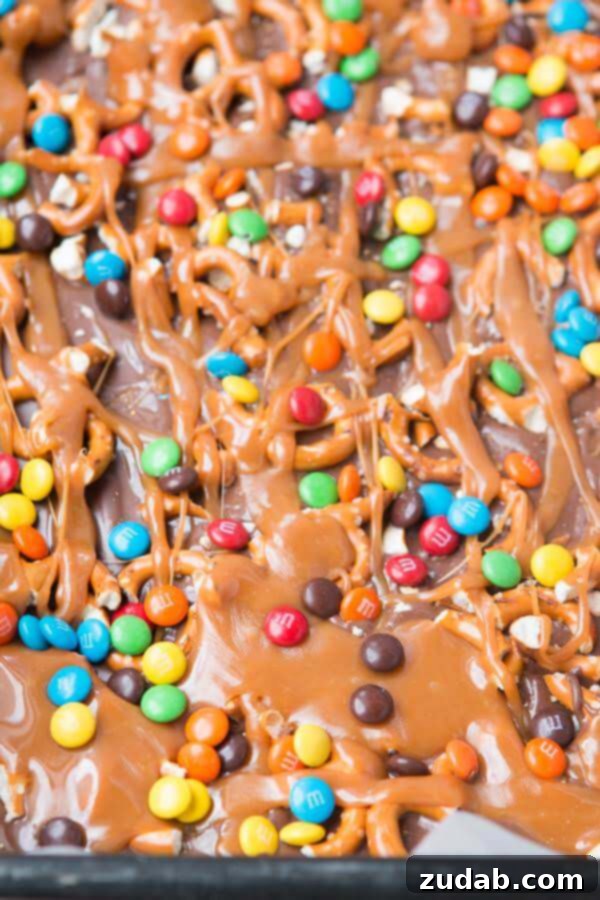 Homemade M&M Salted Caramel Pretzel Bark - Sweet and Salty Delight