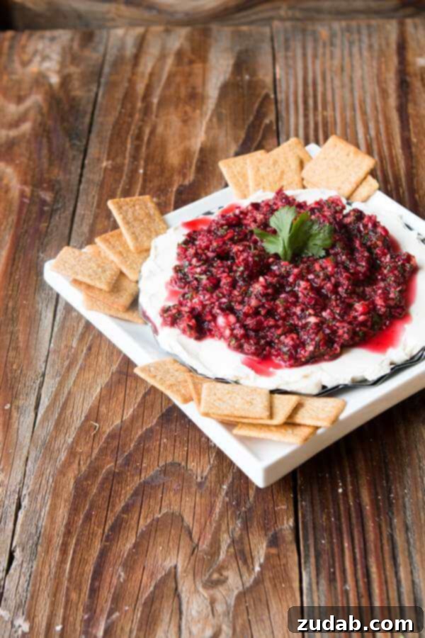 A Zesty Twist on Cranberry Dip Cranberry cream cheese dip with a subtle orange zest flavor, ideal for holidays.