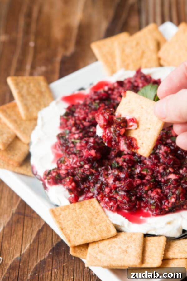 Versatile Cranberry Cream Cheese Dip Presentation Serving ideas for cranberry cream cheese dip, from platters to individual jars.