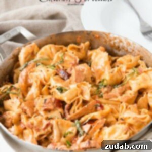 Delicious one-pan Basil Sun-Dried Tomato Chicken Tortellini, a perfect Italian meal.