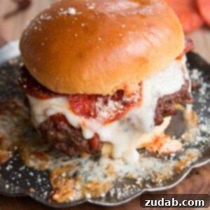 A delicious Pepperoni Pizza Burger ready to be enjoyed