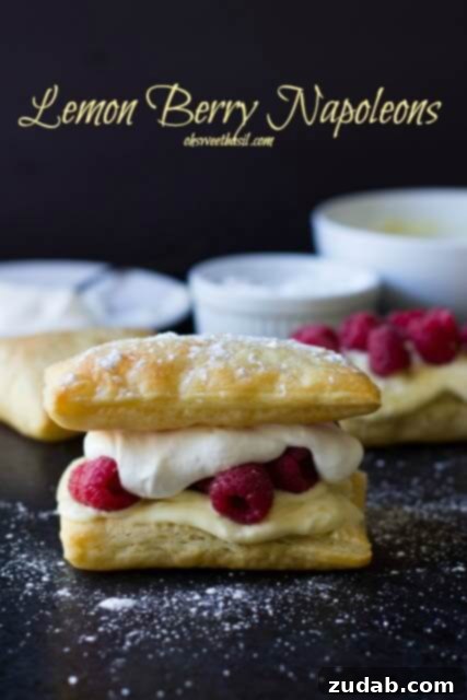 Lemon Raspberry Napoleons - A Delicate and Delicious Treat! Elegant lemon raspberry Napoleons with puff pastry and creamy lemon curd, a sophisticated dessert.