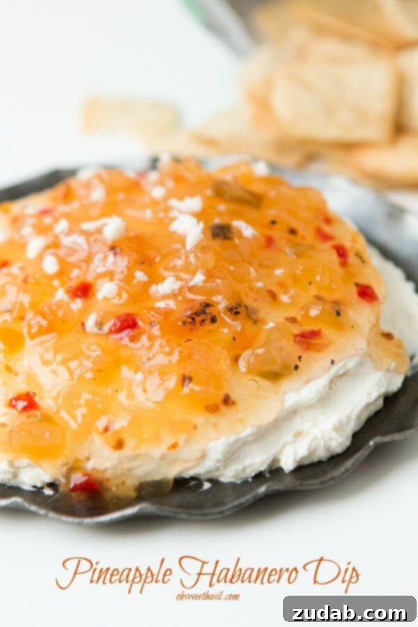 Creamy, Spicy, and Sweet Pineapple Habanero Dip Delicious and easy pineapple habanero dip served with pita chips, perfect for parties.