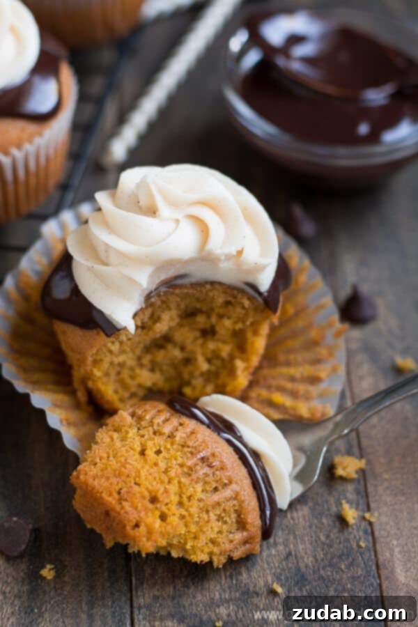 Chocolate Ganache Topped Pumpkin Cupcakes Chocolate Ganache Topped Pumpkin Cupcakes