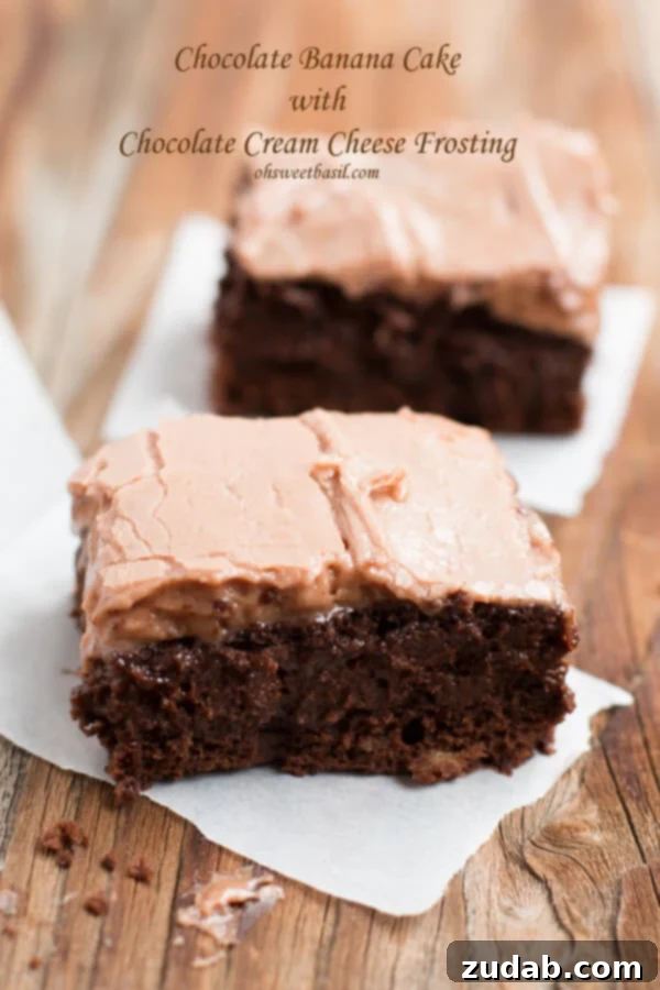 Whimsical Chocolate Cake 5 Moist chocolate banana cake with creamy chocolate cream cheese frosting. A delightful pairing of flavors.