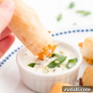 Crispy, flaky, creamy, spicy... these Buffalo Chicken Phyllo Rolls have it all!