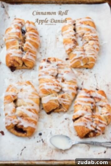 Quick and easy Cinnamon Roll Apple Danishes, made with store-bought cinnamon rolls and fresh apples, ready in just 15 minutes.