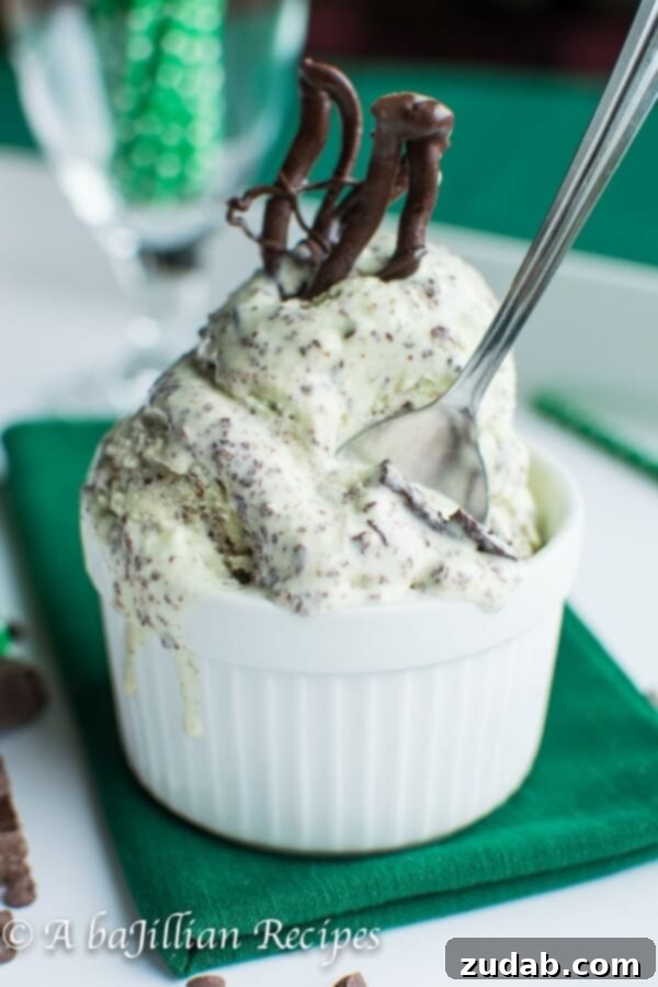 The Irresistible Appeal of Mint Stracciatella Close-up of a single scoop of mint chocolate stracciatella ice cream with vibrant green color and chocolate details