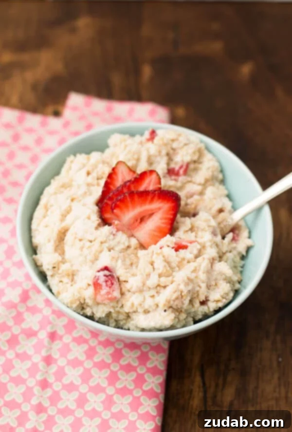 A Cozy Clutch 3 Delicious strawberries and cream protein oatmeal for a healthy breakfast.