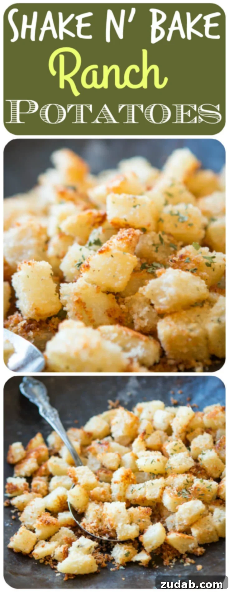 Crispy Ranch Roasted Potatoes 4 A vibrant bowl of Cheesy Potato Bites, perfectly golden and garnished with fresh green herbs.