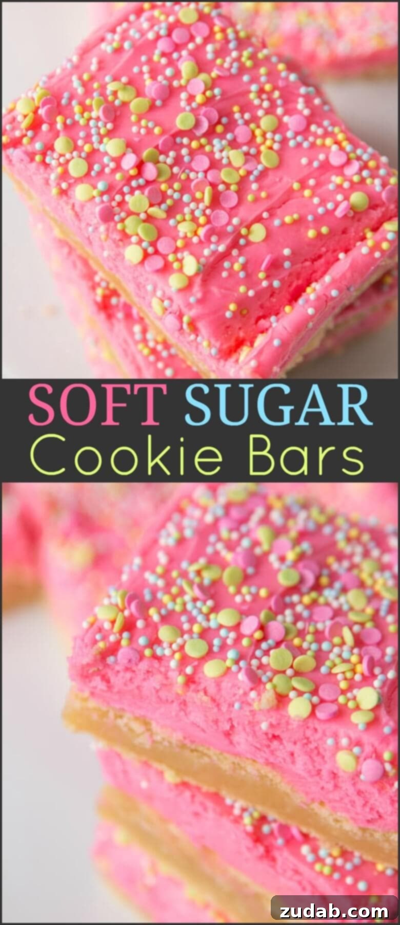 Best Soft Sugar Cookie Bars with Easy Frosting Recipe A festive platter of soft sugar cookie bars, adorned with colorful sprinkles, perfect for any celebration.