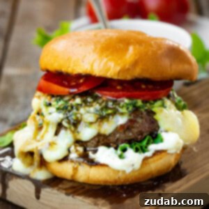 A delicious garlic pesto caprese burger