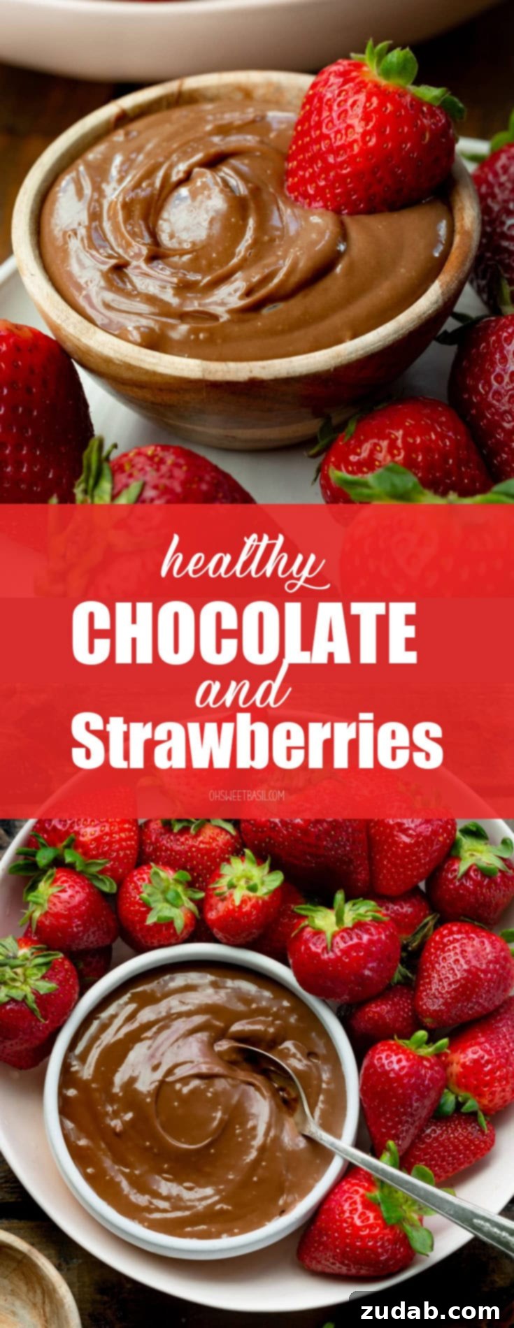 Guilt-Free Chocolate Strawberry Bliss 9 A beautiful platter full of bright red whole strawberries surrounding a small bowl of creamy chocolate dip, presented as a perfect healthy snack or dessert.