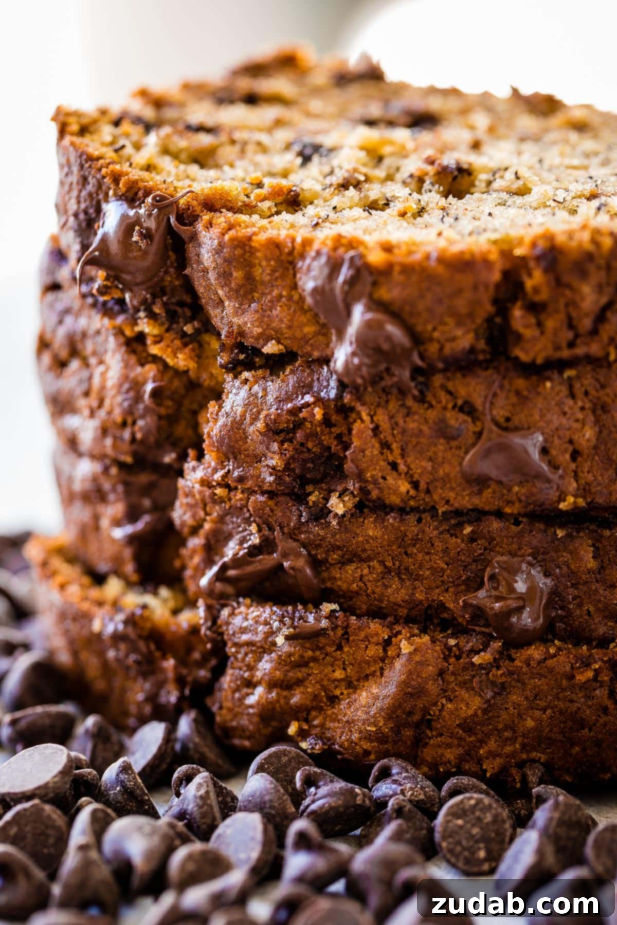 Ultimate Biscoff Banana Bread 3 Close-up of a slice of Biscoff Banana Bread, revealing its fluffy texture and inviting aroma, perfect for any time of day.