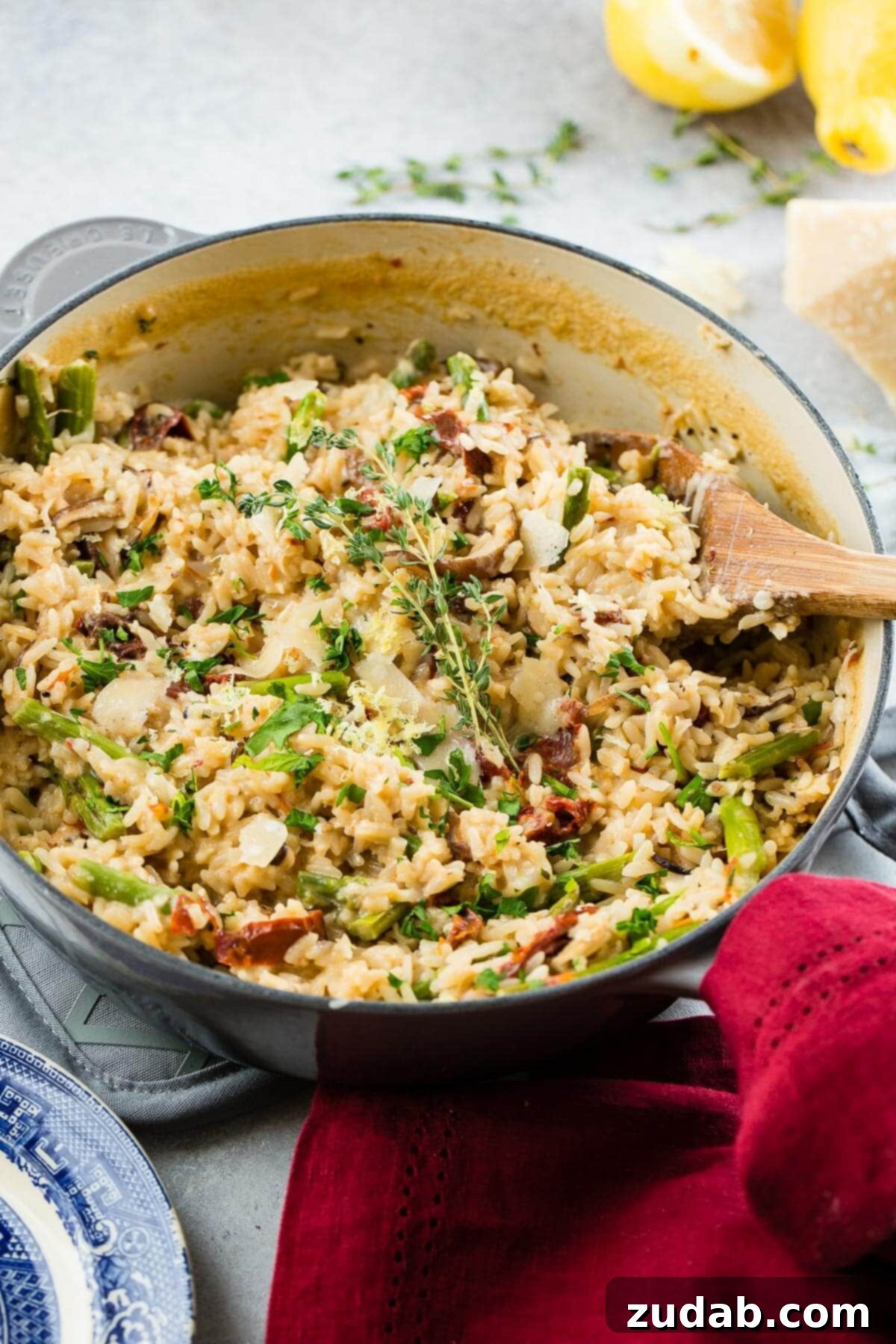 Creamy Winter Asiago Rice 2 Delicious One Pot Creamy Winter Asiago Cheese Rice with Asparagus for a stress-free holiday meal