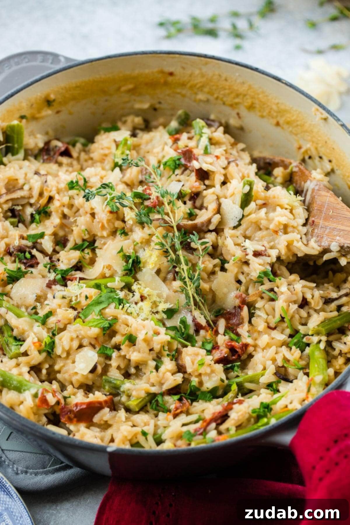 Creamy Winter Asiago Rice 3 Creamy Asiago Rice with Sun-Dried Tomatoes and Asparagus, a perfect one-pot holiday dish