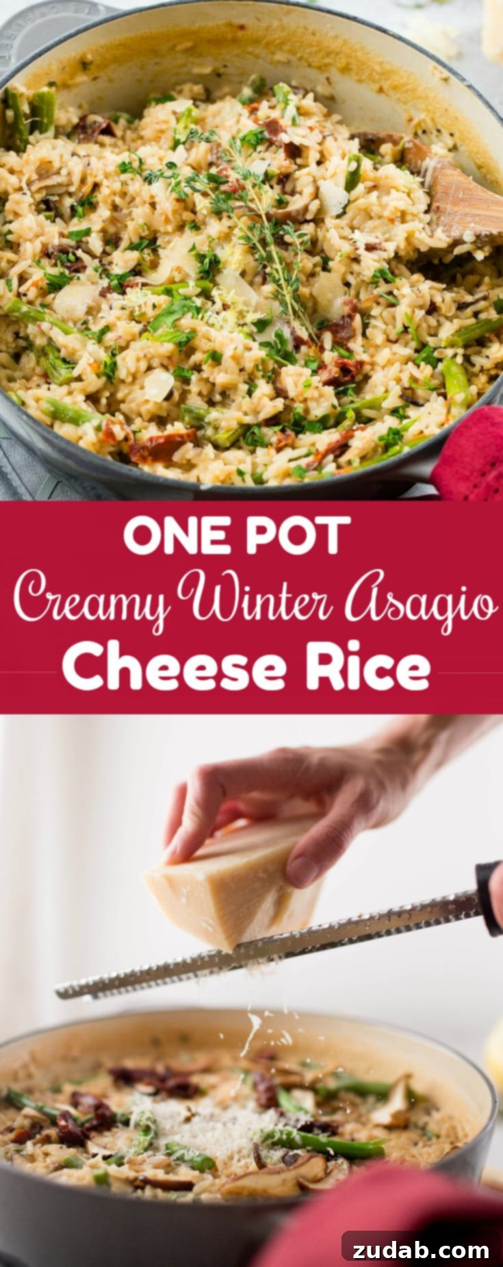Creamy Winter Asiago Rice 8 The holidays are busy enough without adding in all of the cooking and family dinners. Make this one pot creamy winter asiago cheese rice with asparagus!