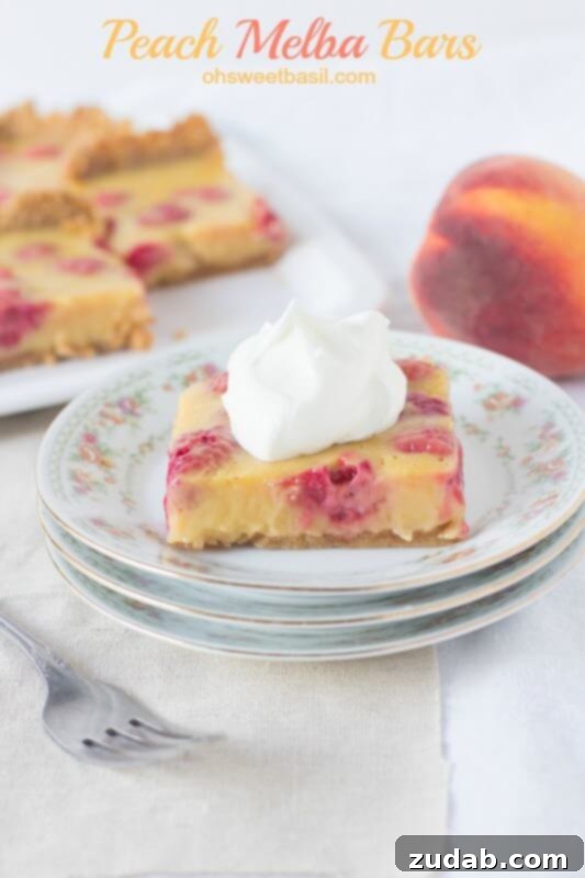 Zesty Key Lime Bars 8 We love #peaches and raspberries in a peach melba #dessert so heck yes we loved the bars!! Creamy peach and raspberry deliciousness on a graham cracker crust ohsweetbasil.com-3