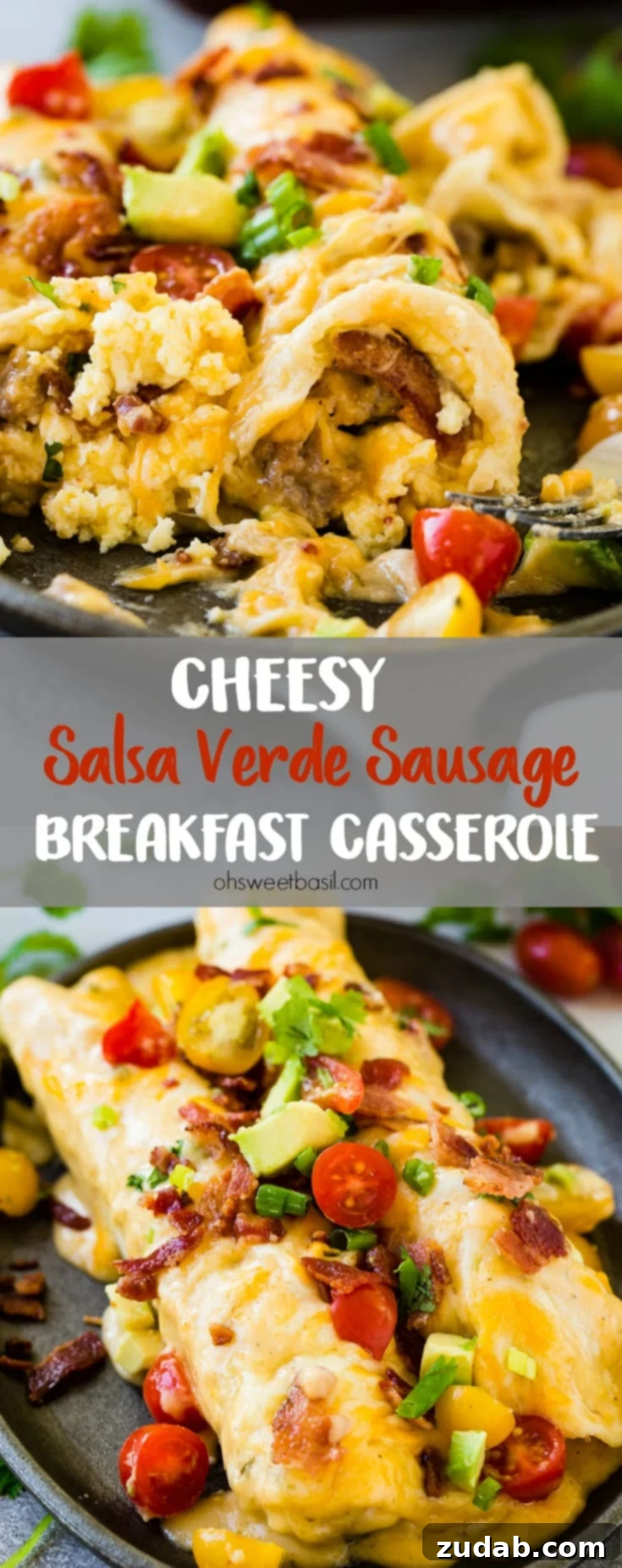 Salsa Verde Sausage and Cheese Breakfast Enchilada Bake 9 The holidays are here and you need breakfast enchiladas to feed a crowd. You do. Make these Cheesy Salsa Verde Sausage Breakfast Enchiladas!