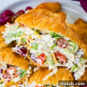 Close-up of a homemade chicken salad croissant sandwich