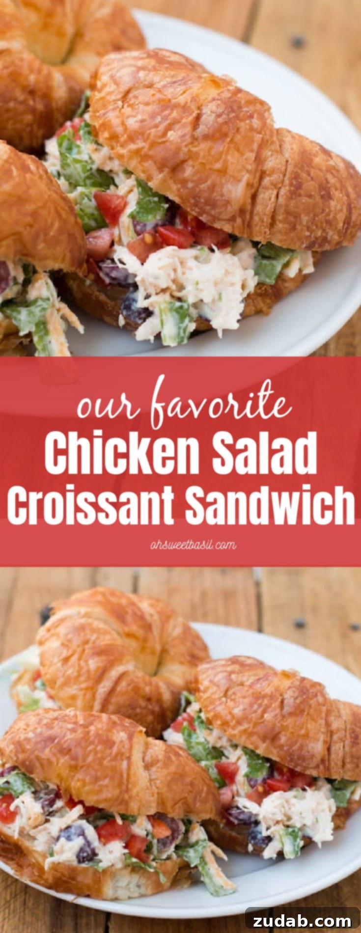 The Ultimate Chicken Salad Sandwich 3 Beautifully plated chicken salad croissant sandwich with side salad
