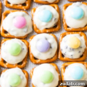 Delicious Easter M&M Pretzel Hugs ready to be served on a platter