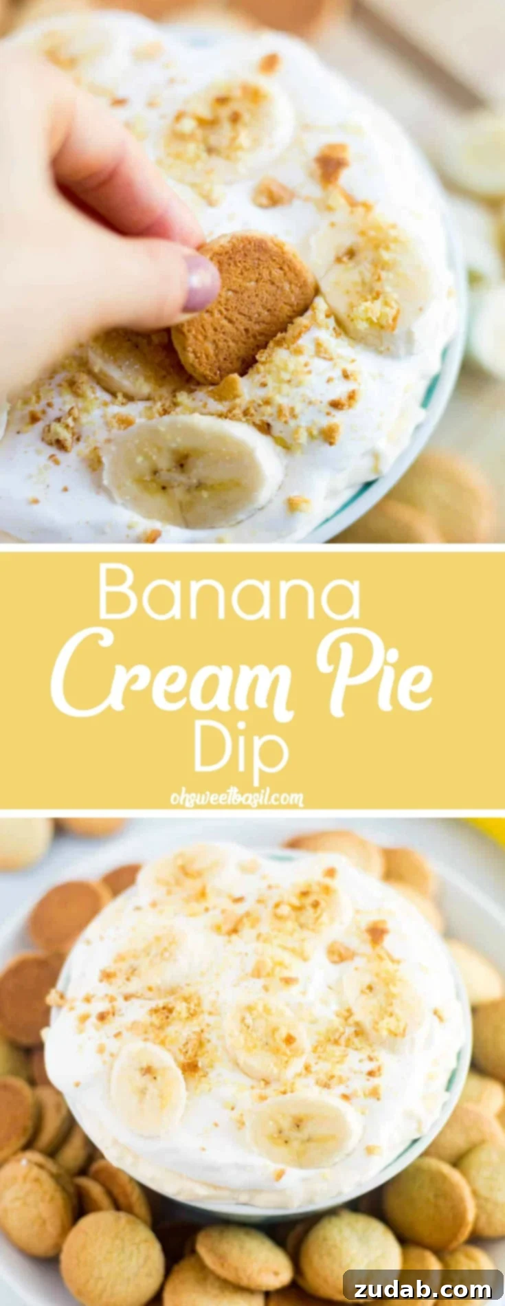 Sweet Banana Cloud Dip 6 A bowl of delicious banana cream pie dip with bananas and nilla wafers crushed on top