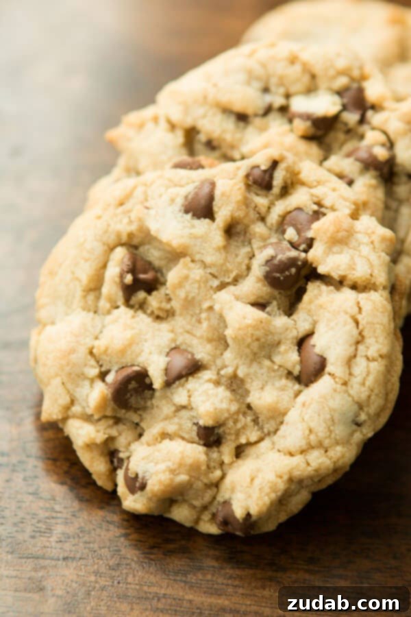 Chocolate Chip Cookies Fresh from the Oven Stack of America's Test Kitchen Chocolate Chip Cookies, showcasing their golden-brown edges and soft interiors.