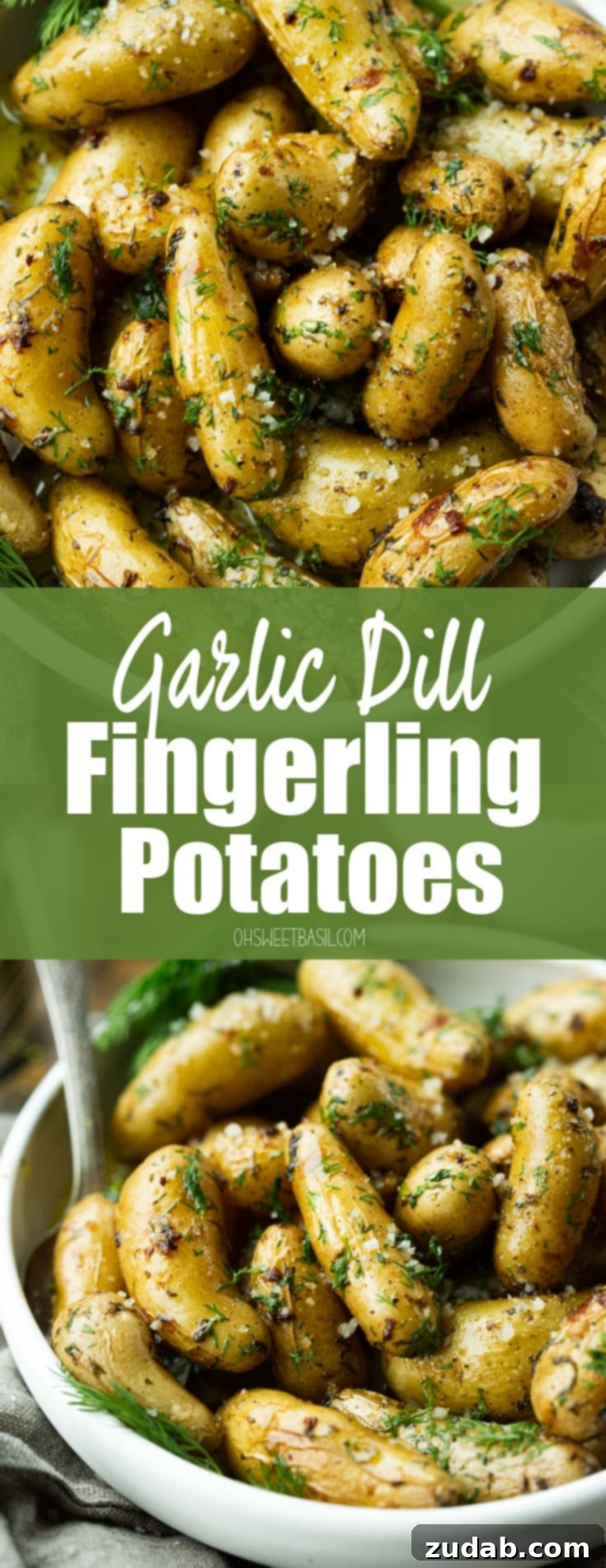 Roasted Garlic Dill Fingerlings 3 A large serving bowl full of roasted garlic dill fingerling potatoes, ready to be enjoyed as a perfect side dish.