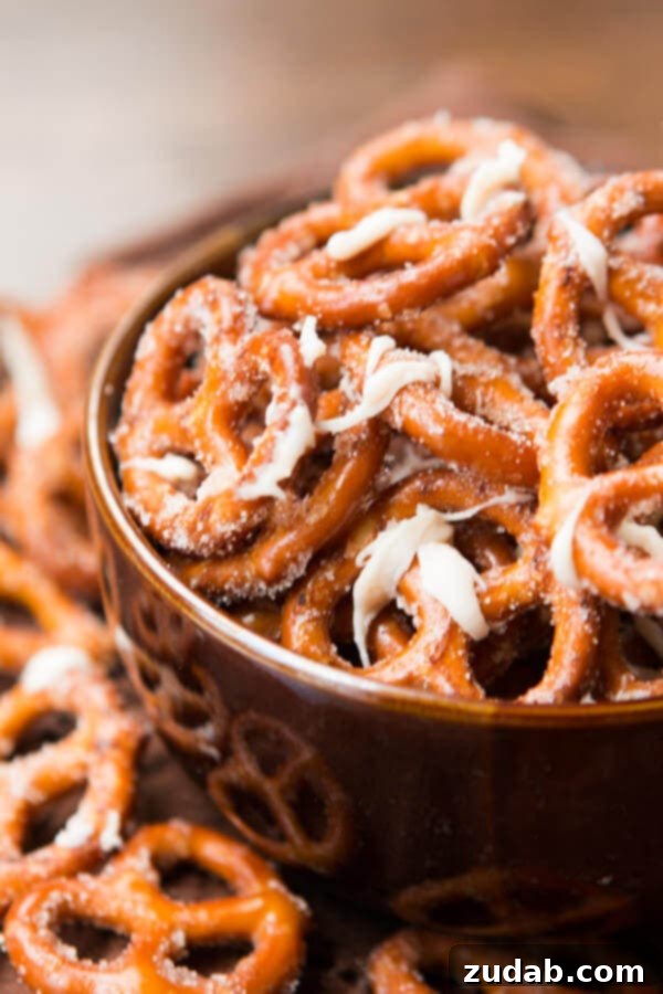Easy 4-Ingredient Cinnamon Sugar Pretzels 12 Totally addicting pumpkin pie spice pretzels – a must-try fall snack from ohsweetbasil.com