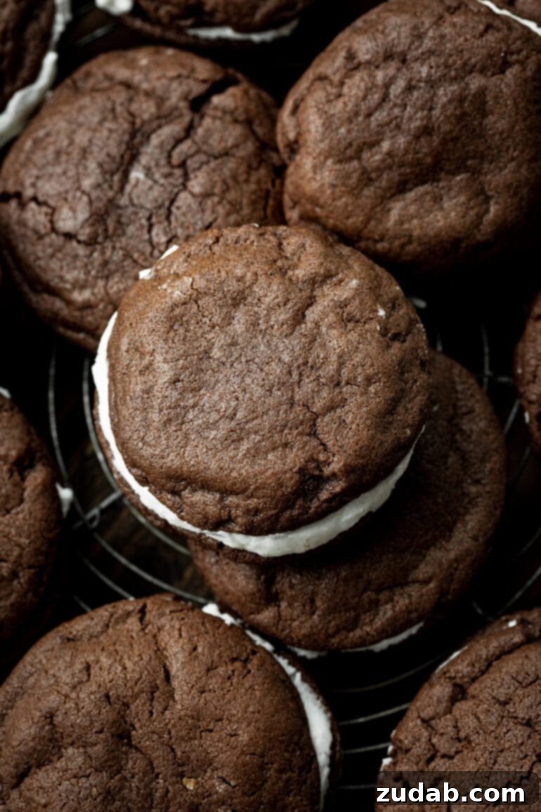 Craft Your Own Delicious Oreos 7 A top-down photo of several homemade Oreo cookies arranged neatly, emphasizing their perfect round shape and dark chocolate color.