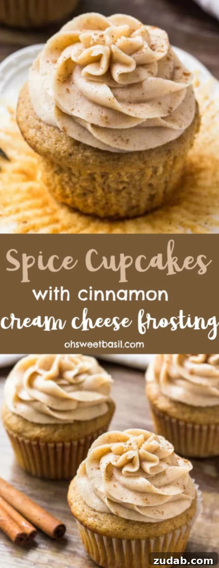Fragrant Spice Cupcakes with Zesty Cinnamon Cream Cheese Frosting 8 A beautifully frosted spice cake cupcake on a pristine white plate, showcasing its golden crumb and creamy topping.