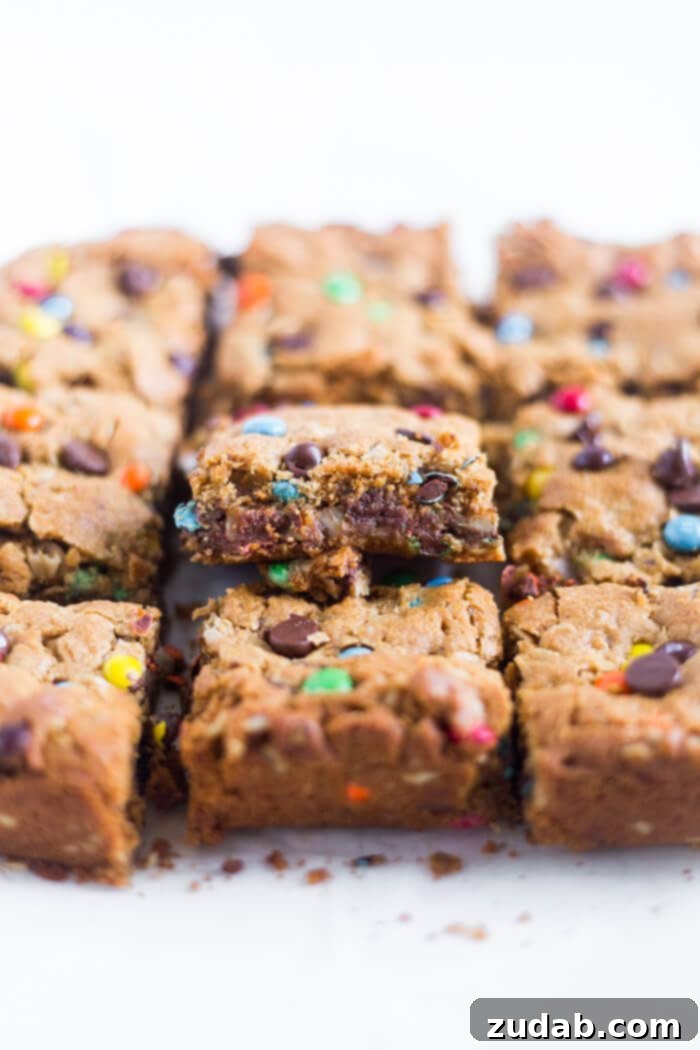 Loaded Flourless Monster Cookie Bars 2 Delicious flourless monster cookie bars, loaded with oatmeal and peanut butter, gluten-free and easy to make