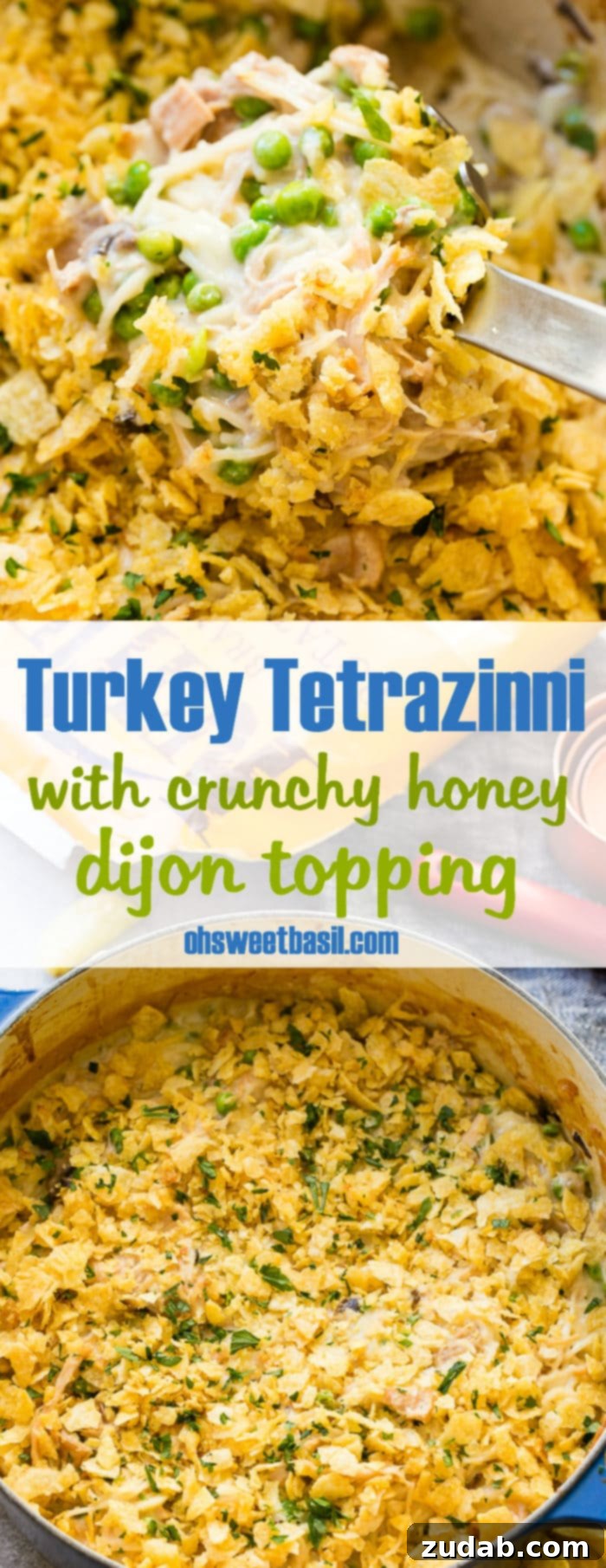 Thanksgiving Leftover Turkey Tetrazzini with Honey Dijon Crunch 9 A final, mouth-watering shot of Turkey Tetrazzini with a golden, crispy topping