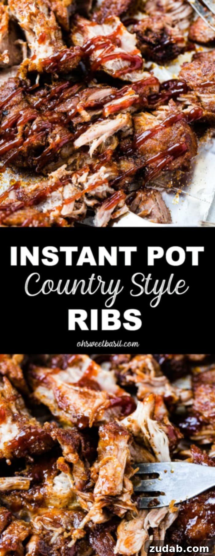 Perfect Instant Pot Country Style Ribs 8 A photo of shredded BBQ Rib meat and a fork.