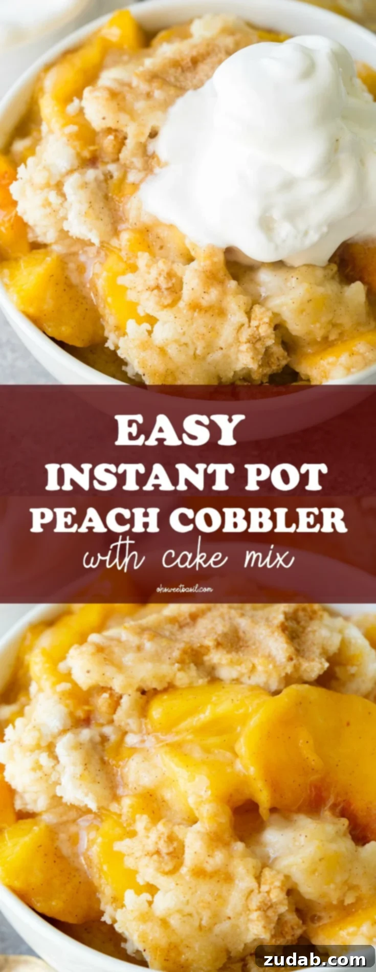 Effortless Instant Pot Peach Cobbler Using Cake Mix 3 A final beautiful image of Instant Pot Peach Cobbler in a rustic serving bowl, inviting indulgence.