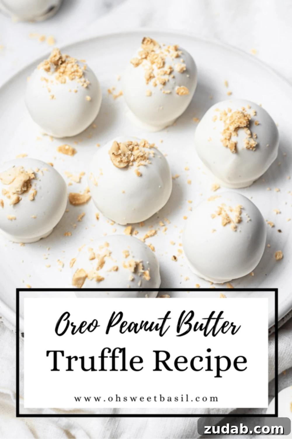 Decadent Oreo Peanut Butter Balls 6 Tray of finished Oreo Peanut Butter Truffles with crushed peanuts