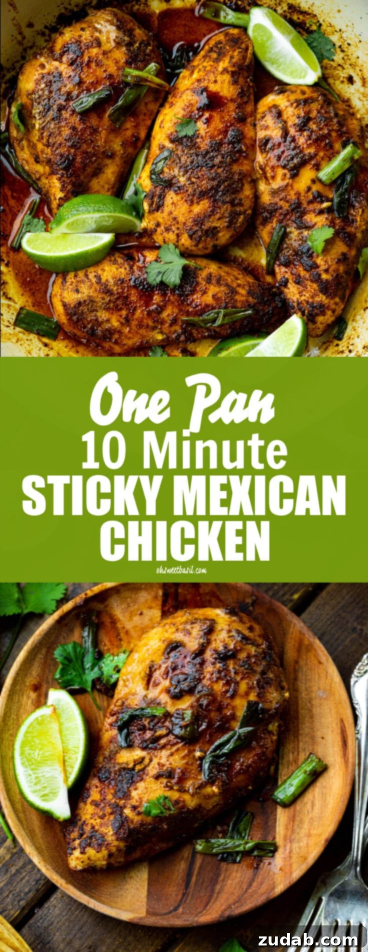 Easy One-Pan 10-Minute Sticky Mexican Chicken 10 A large pan filled with perfectly seasoned and cooked sticky Mexican chicken, beautifully garnished with fresh herbs, ready to be enjoyed by the family.