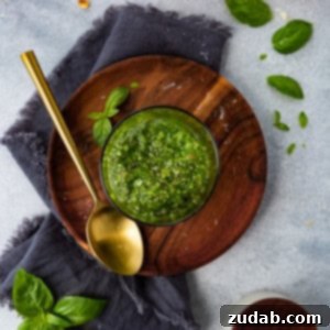 Fresh Basil Pesto 7 A vibrant green pesto recipe in a small jar.