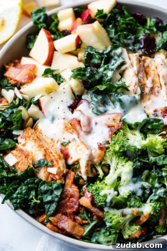 Weekly Meal Planner September 11 to 17 6 A hearty kale salad generously loaded with crisp apples, savory bacon, sweet cranberries, and tender smoked chicken, all dressed with a delicious poppy seed dressing.