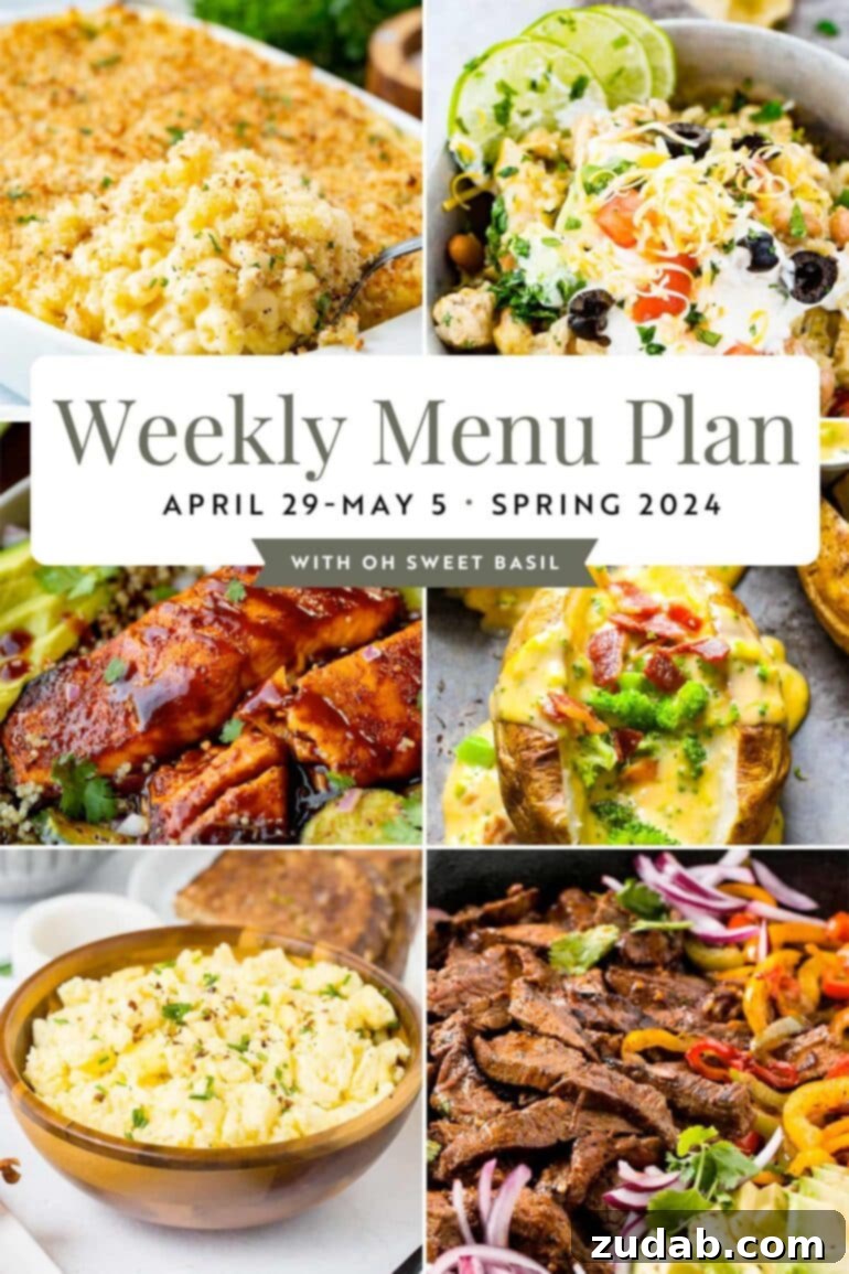 Our Weekly Meal Plan: April 29 - May 5 2 A vibrant graphic illustrating a weekly menu plan, showcasing various delicious dishes and meal categories for easy family dinners.