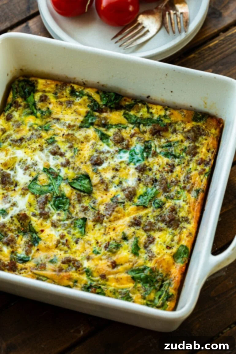 Savory Spinach, Sausage, and Egg Bake 3 Baked Spinach and Sausage Egg Casserole