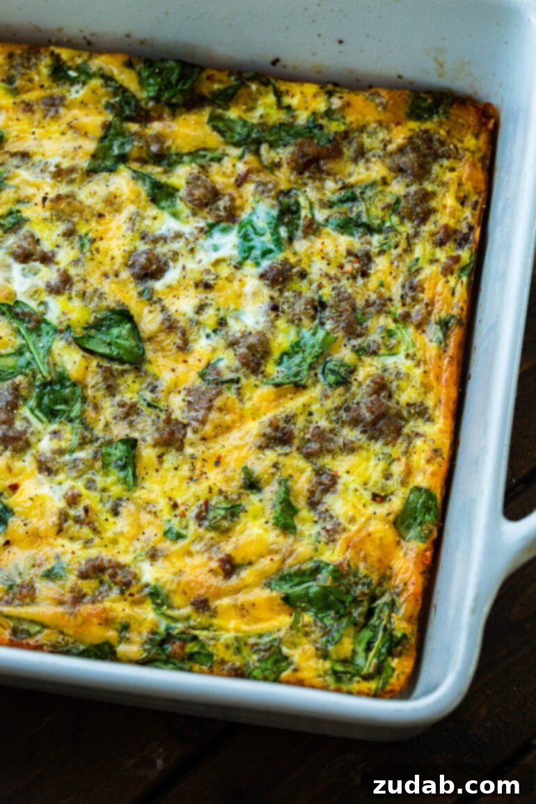 Savory Spinach, Sausage, and Egg Bake 5 Full Baking Dish of Sausage Egg Casserole