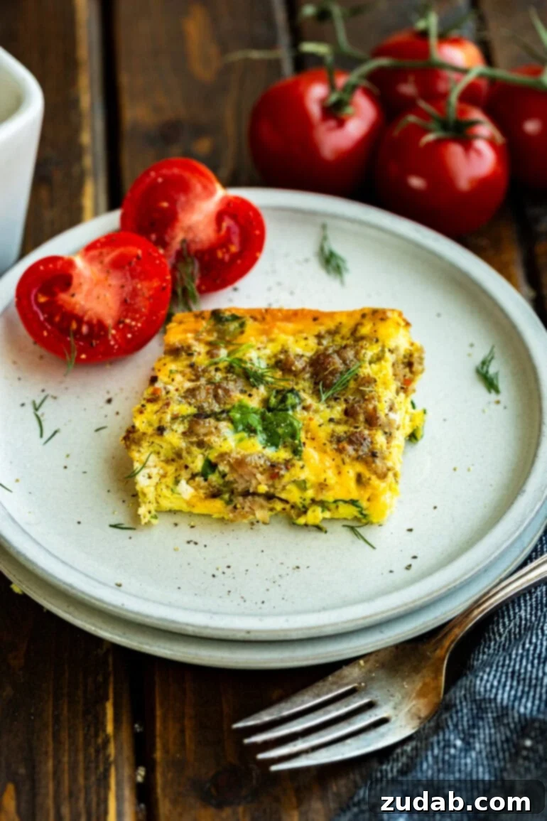 Savory Spinach, Sausage, and Egg Bake 7 Slice of Sausage and Spinach Egg Casserole