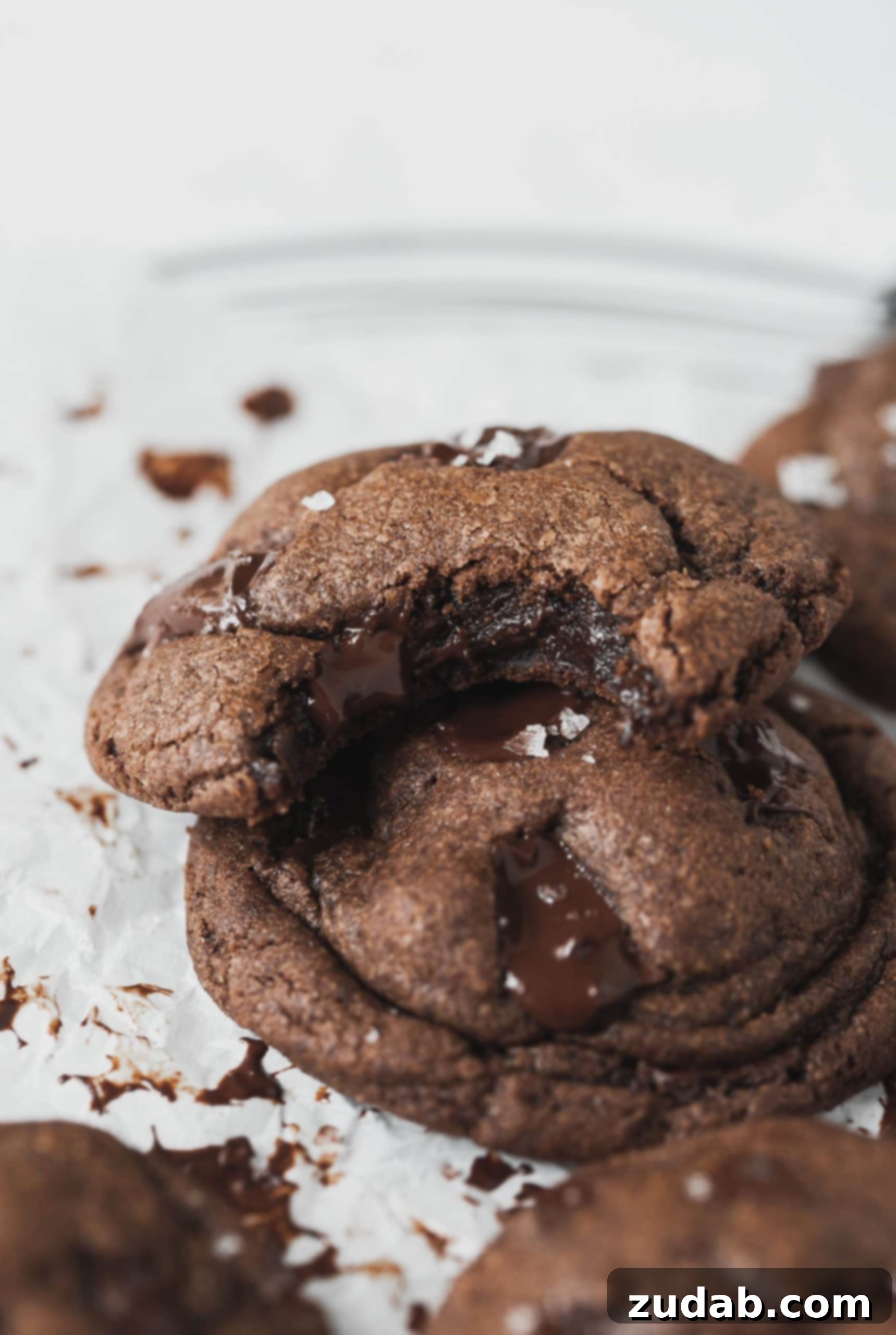 Soft and Moist Double Chocolate Chip Cookies Stacked Double Chocolate Chip Cookies