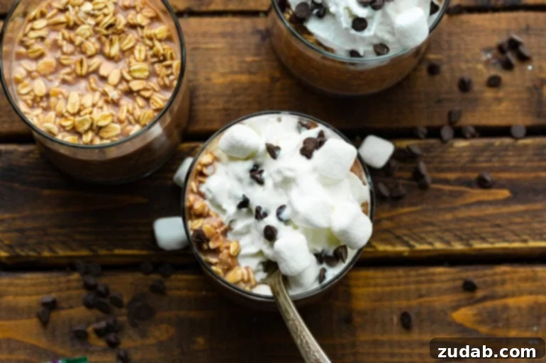 Hot Chocolate Dream Oats 4 Chocolate Overnight Oats with various toppings
