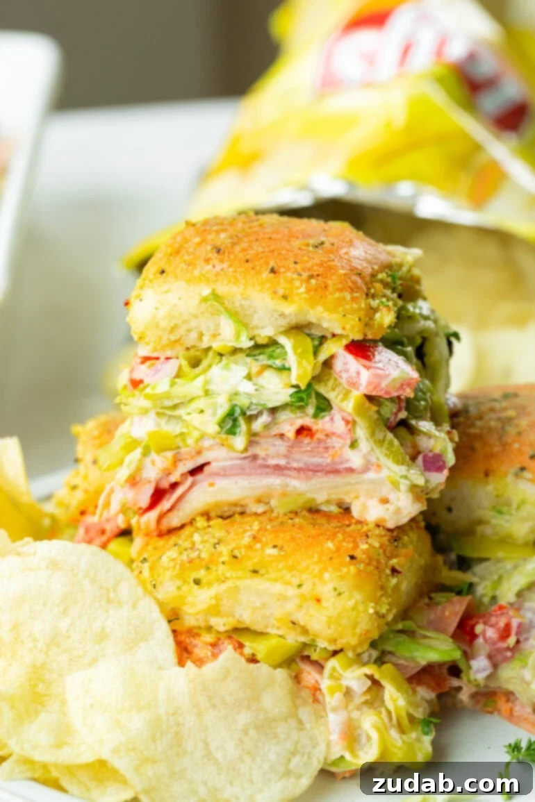 Super Bowl Slider Showdown: An Italian Twist 11 Stacked Italian Sliders.