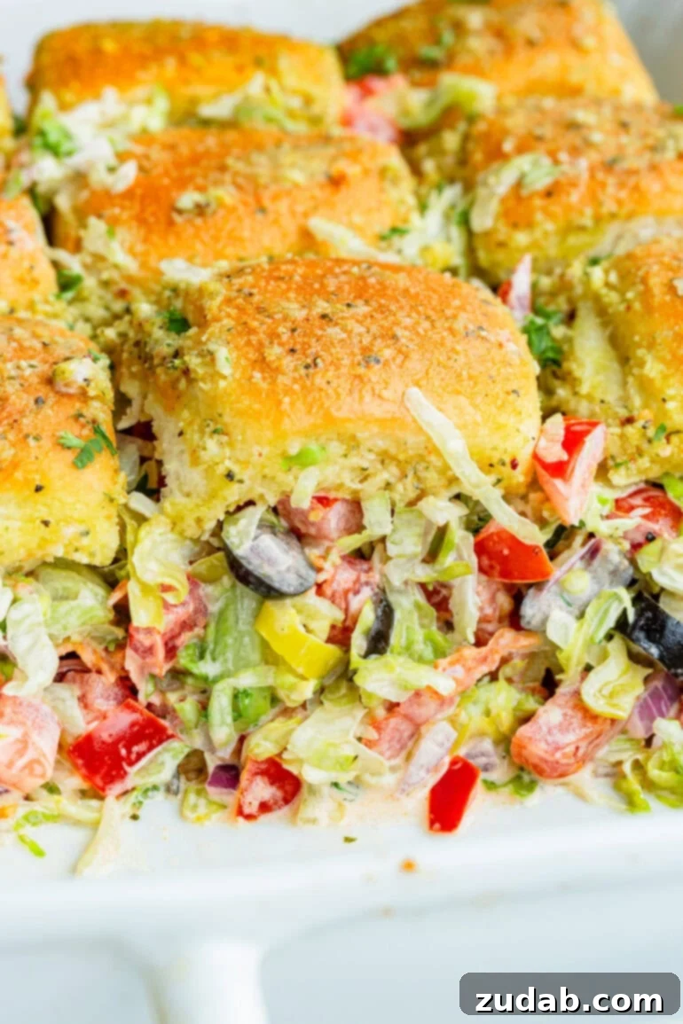 Super Bowl Slider Showdown: An Italian Twist 12 Italian Sliders in pan.