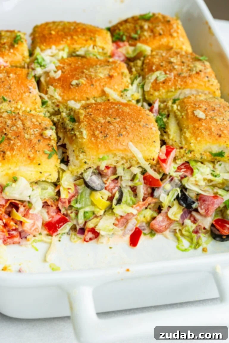 Super Bowl Slider Showdown: An Italian Twist 3 Baking pan full of golden baked Italian sliders